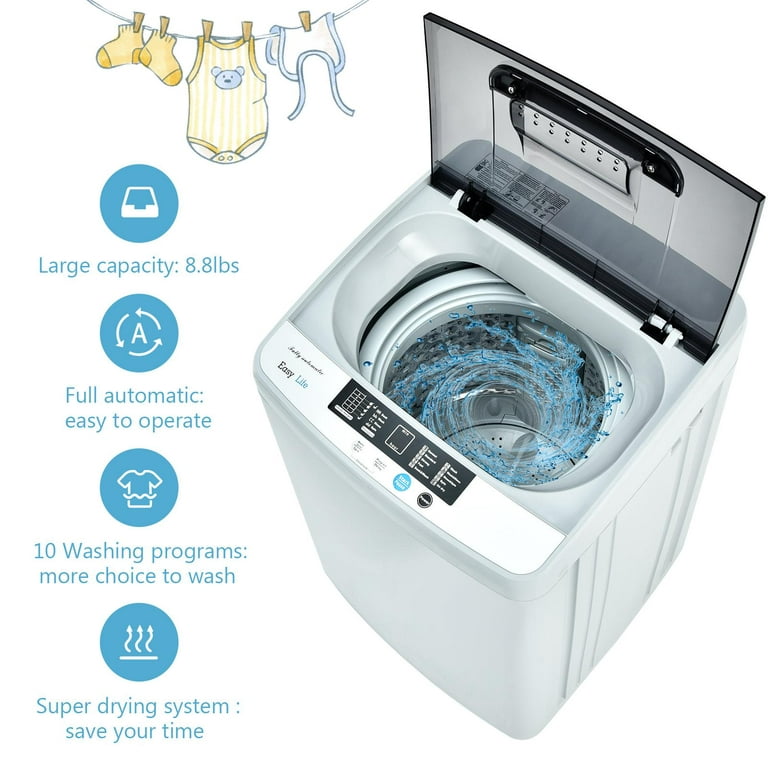 Qhomic Portable Washing Machine, 17.6lbs Large Capacity Fully-Automatic  Laundry Washer 1.9Cu.ft Washer Machine Ideal for Apartments Dorms Families  