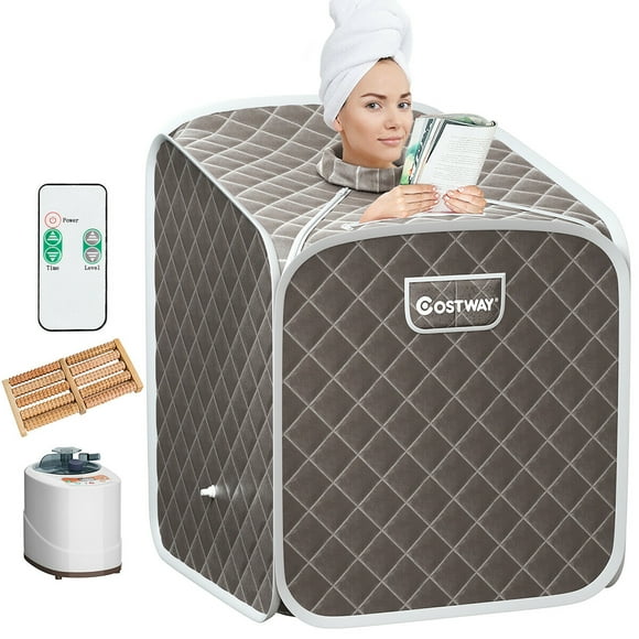 Costway Portable 2L Steam Sauna Spa Tent w/ Chair Grey