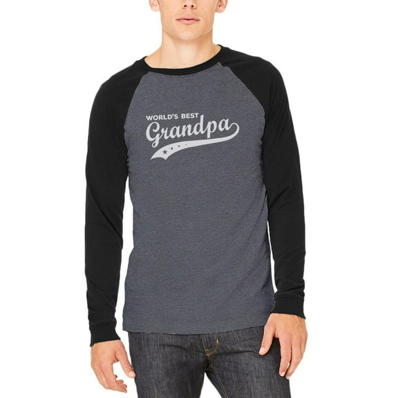 Father's Day World's Best Grandpa Adult Long Sleeve Raglan T-Shirt Heather Black-Black LG