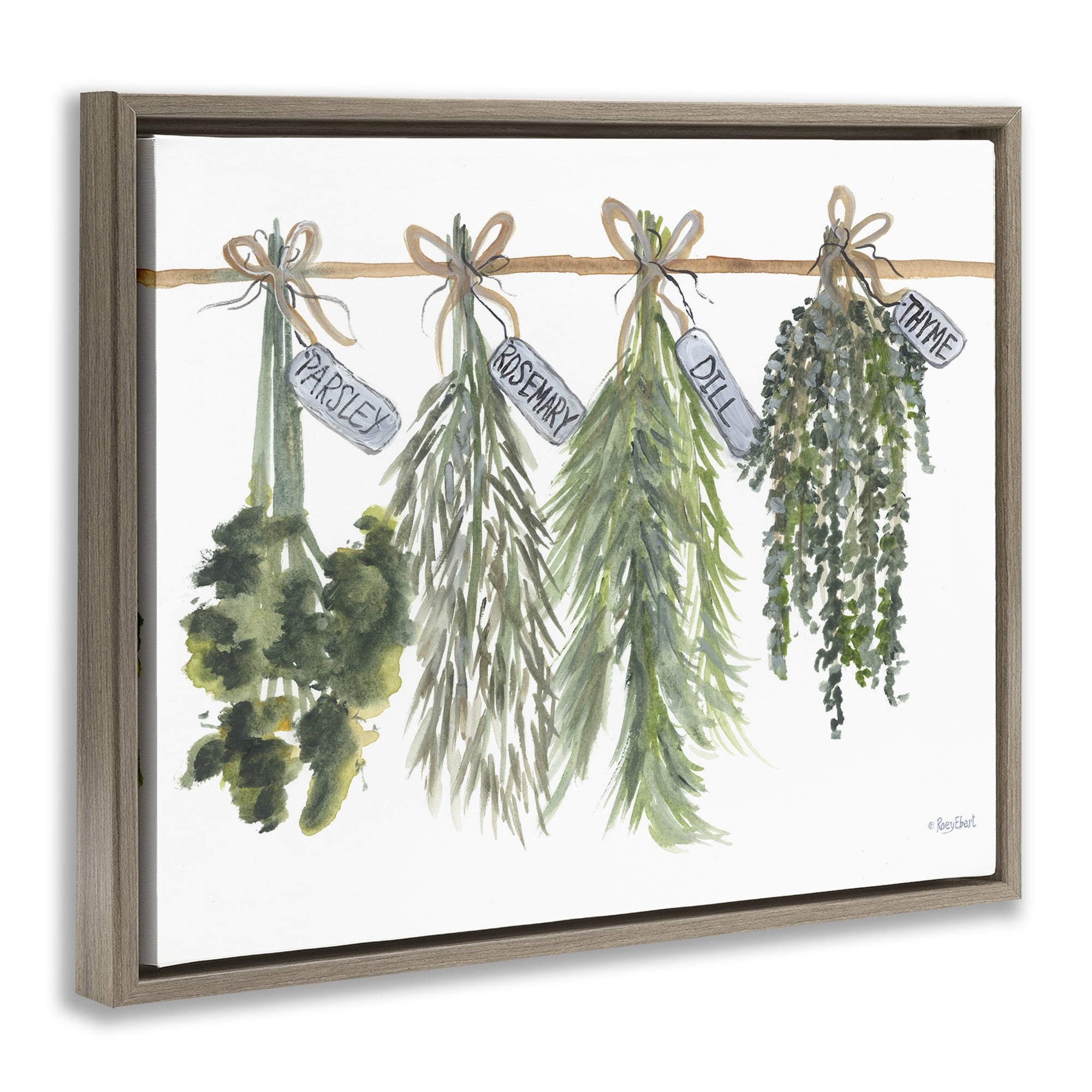 Stupell Industries Hanging Kitchen Herbs Botanical & Floral Painting Brown Floater Framed Canvas Art Print Wall Art, 31 x 25