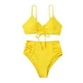 thumbnail image 2 of CALAFEBILA Women Bikini 2025 Seaside Beach Solid Padded Bra beach soccer Mother's Day Summer High Waist Halter Split Japan Swimsuit for Women Clearance, 2 of 7