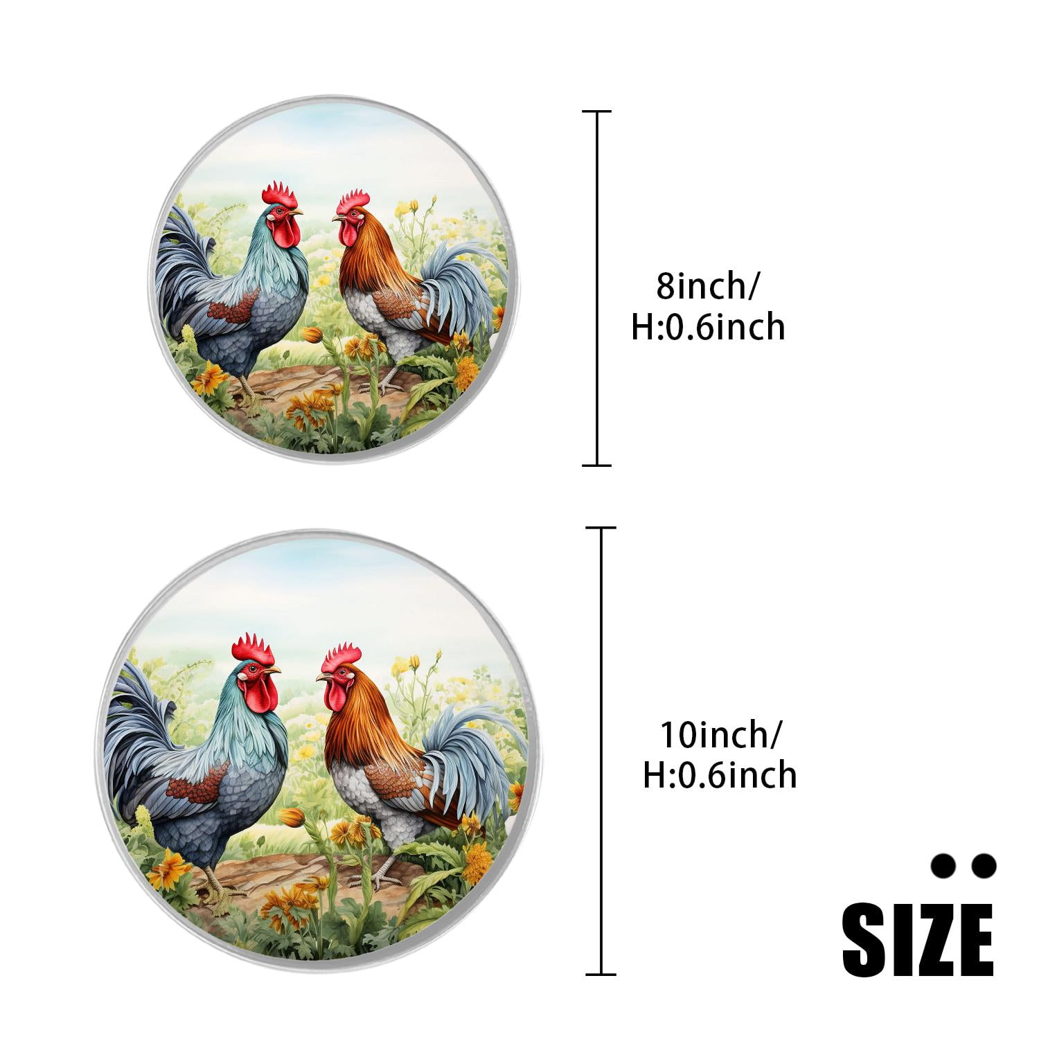 Round Stove Burner Covers 4 Pcs Metal Electric Stove Burner Covers 8Inch And 10Inch ,Chicken Rooster Grass Vintage colorful design