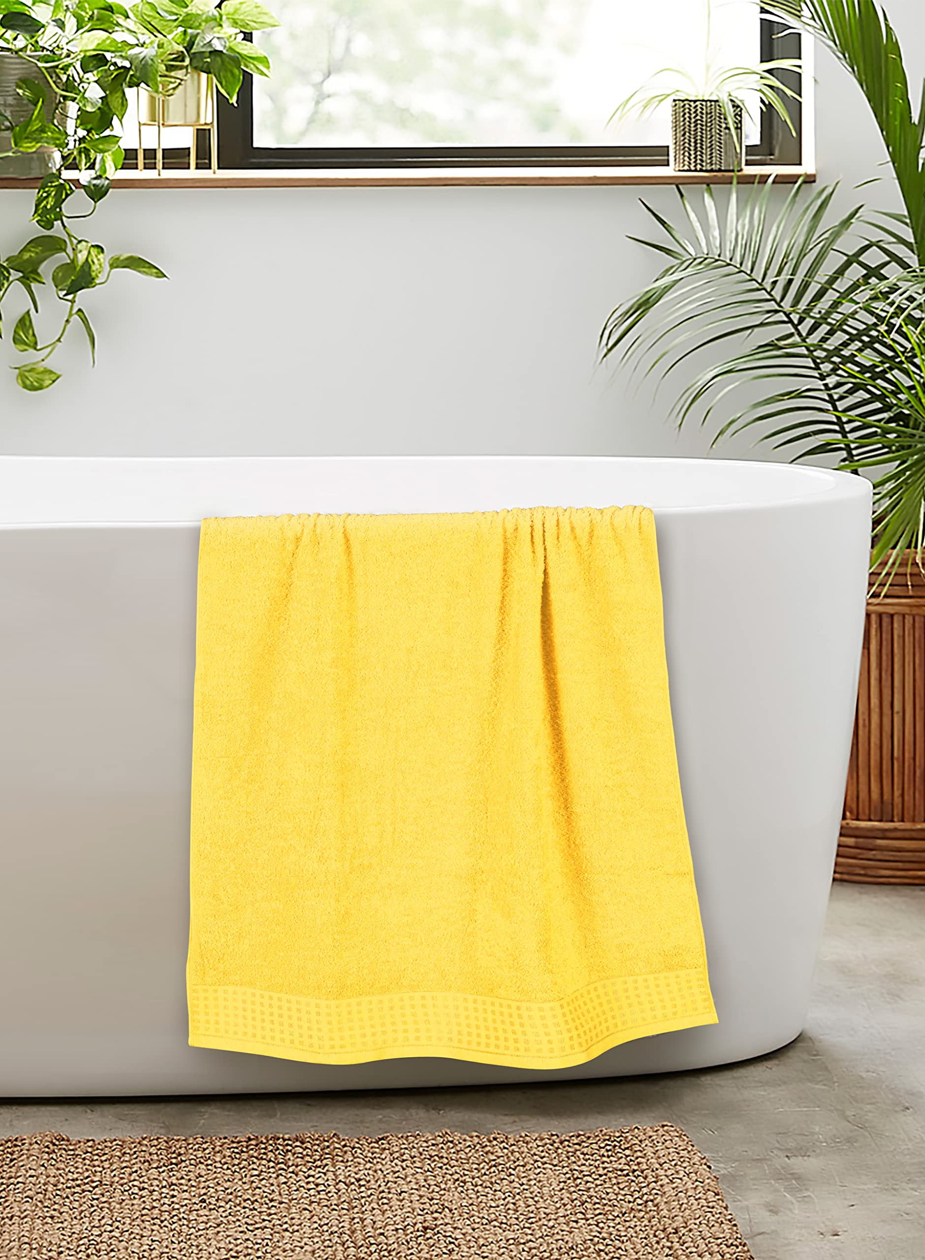 MyOwn 100% Premium Cotton 2 Pack Oversized Bath Towel Set 28x55 inches, Large Bath Towels, Ultra Absorbant Compact Quickdry & Lightweight Towel, Ideal for Gym Travel Camp Pool - Lime Yellow