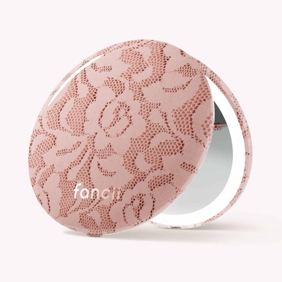 Fancii Mini Taylor Compact Makeup Mirror with LED Light, Rechargeable, 10x/1x Magnifying, 4” Wide Mirror for Purse (Mocha Lace)