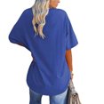 thumbnail image 4 of USSUMA Women's Casual V-Neck Half Sleeve Solid Loose Shirt Blouse Tops Hottest Blue S, 4 of 9