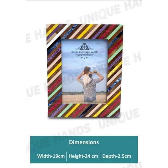 Handmade Vintage Colorful Lines Designed Mango Wood & Resin Inlay Photo Frame Antique Table Top Wall Hanging Home Decorative Portait and Vertical Frames