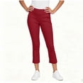 thumbnail image 2 of AHTJRT Women's Cropped Pants Straight Leg Mid Rise Work Pants Lightweight Summer Pull-On Business Athletic Gym Yoga Trousers Wine S, 2 of 8