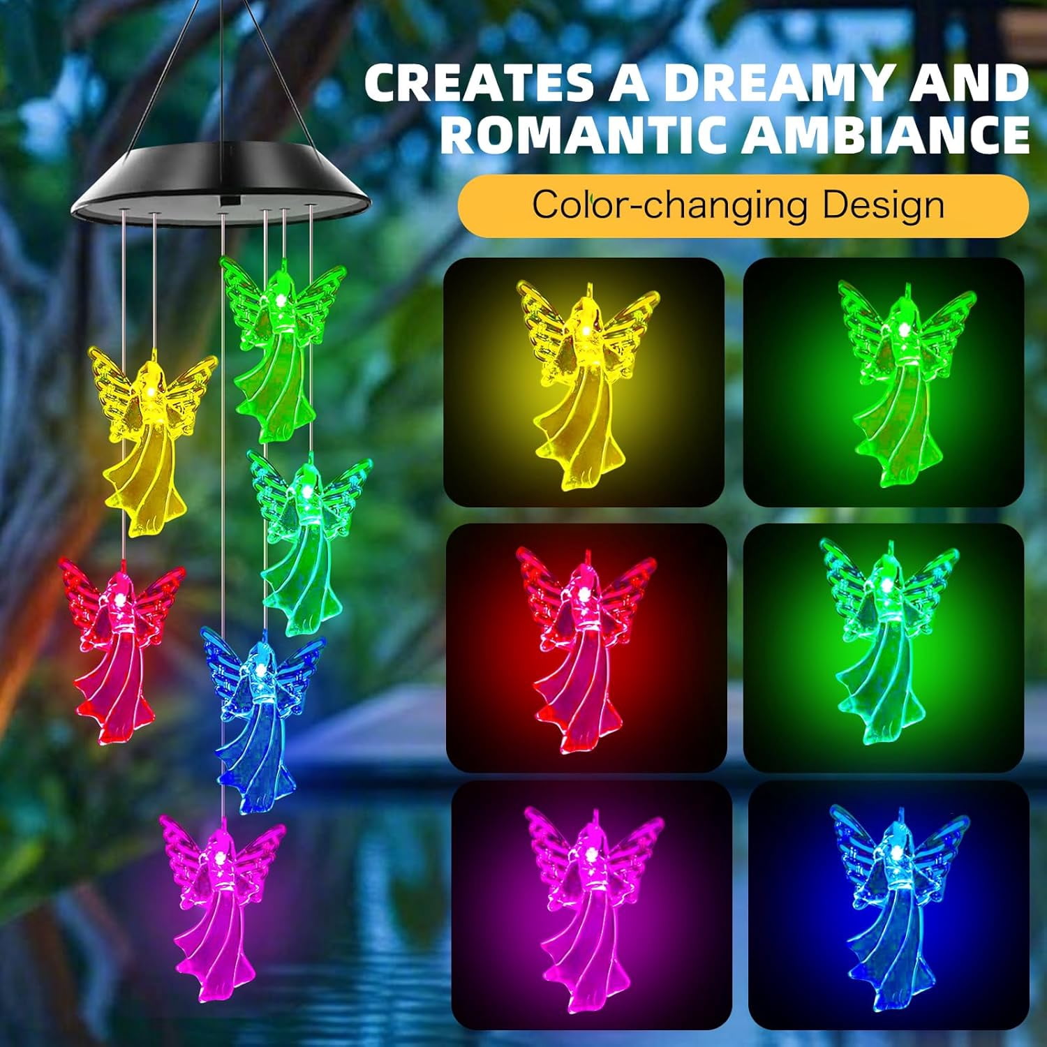 Hummingbird Solar Wind Chimes, Hummingbird Wind Chimes for Outside,Best Gifts for Mom Grandma Women Wife Aunt Sister, Unique Mobile Wind Chime, Garden Yard Decor Red