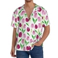 thumbnail image 3 of Vsdgher Tulips Flowers Print Men's Wrinkle Free Untucked Cuban Shirt Business Casual Button Down Shirts Short Sleeve Shirt, 3 of 7