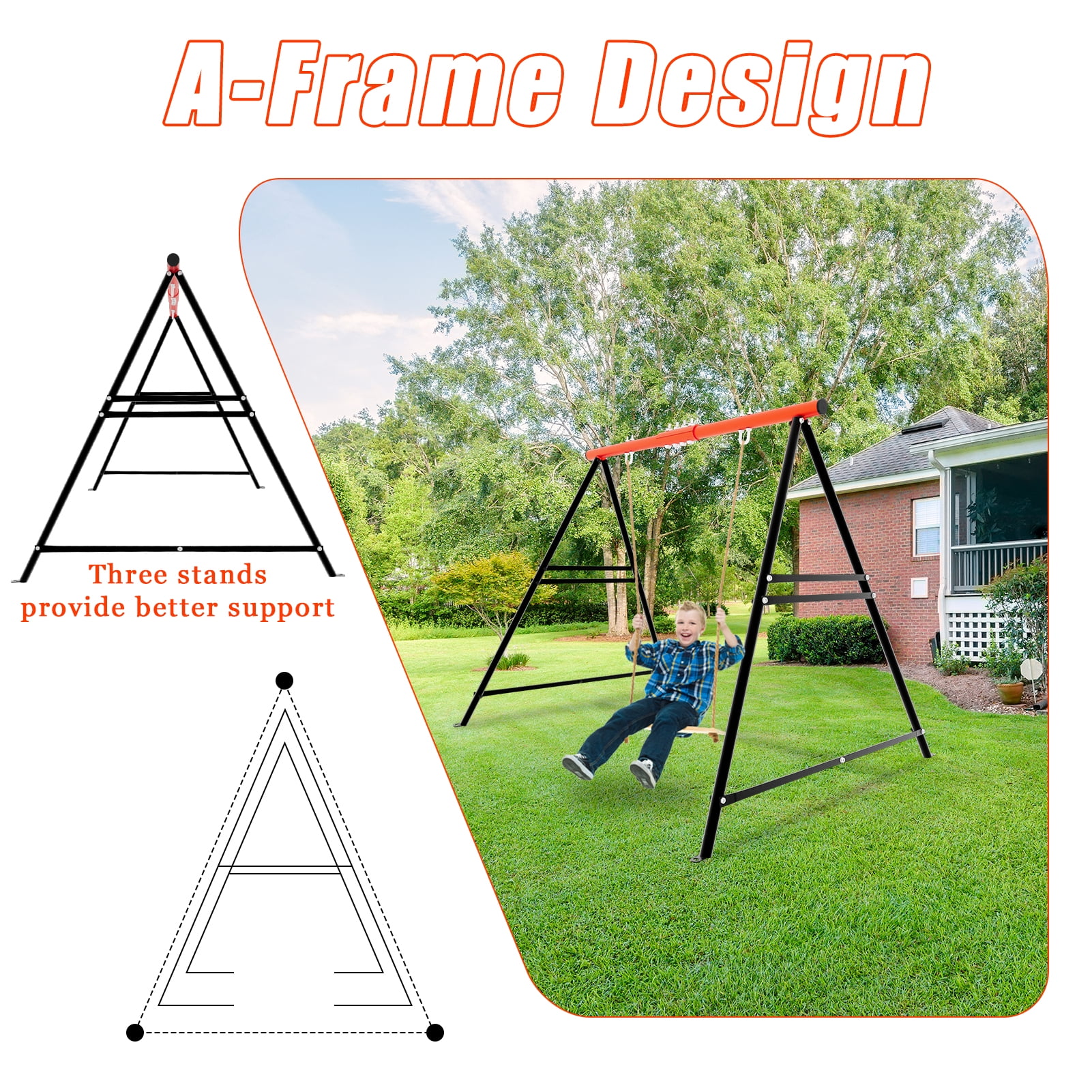 Swing Sets for Backyard, Swingset Outdoor for Kids, Toddler Porch Swing, Metal A-Frame Swing Stand for Indoor, Adult Backyard Swing Frame, Easy to Assemble, Red (without Swing)