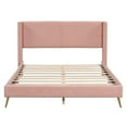 thumbnail image 4 of Modern Queen Size Platform Bed with Metal Legs and Corduroy Headboard, Wooden Bed Frame for Bedroom, Pink, 4 of 7