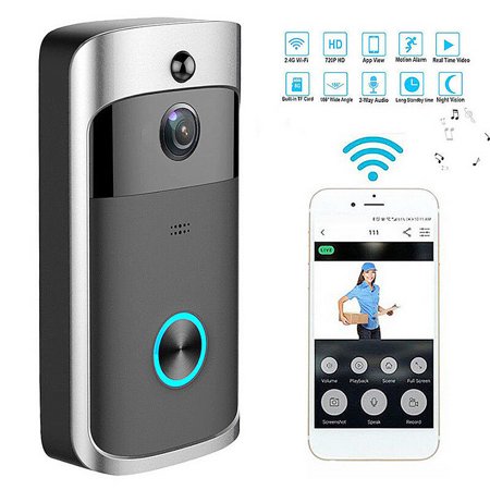 VIDEO DOOR BELL - SMART WIRELESS VIDEO DOORBELL HD 720P HOME SECURITY WIFI CAMERA WIDE ANGLE TWO-WAY TALK PHONE APP (BLACK)