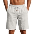 thumbnail image 3 of Domuza Men's Linen Casual Shorts Elastic Waist Drawstring with Pockets Baggy Short Stretch Summer Athletic Beach Pants White 2XL, 3 of 4