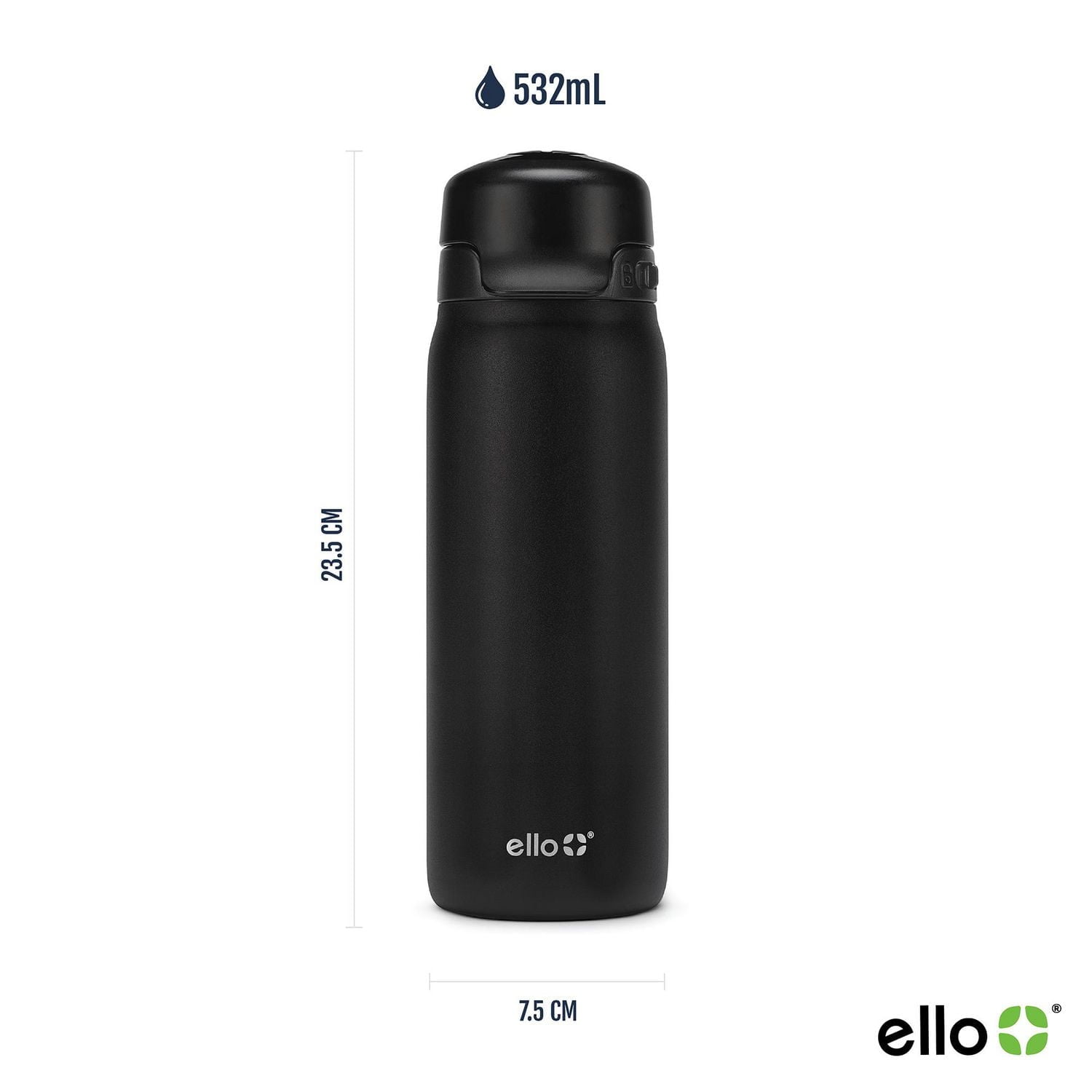 Ello 18 oz Flip & Fill Black Stainless Steel Water Bottle, Purple