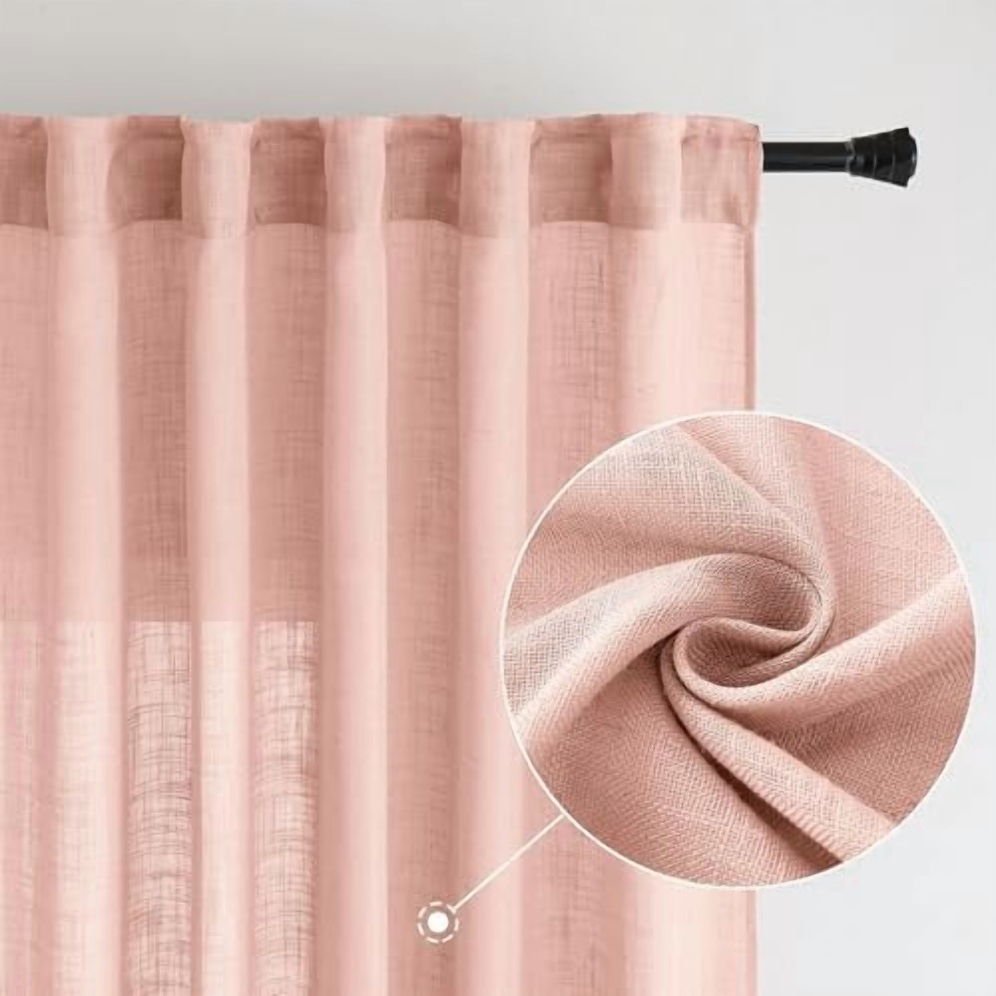 Blush Pink Linen Curtains 108 Inches Long 2 Panels for Girls Bedroom Nursery, Soft Thick Linen Textured Window Drapes Semi Sheer Light Filtering Back Tab for Kids Living Room Light Pink Decor