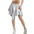 thumbnail image 2 of HBGVBA Girl's Metallic Skater Skorts,Asymmetrical Dance Skirt,Kids 7-12 Years Summer Solid Pleated Shiny Faux Leather Party Fashion Casual Skirt, 2 of 5