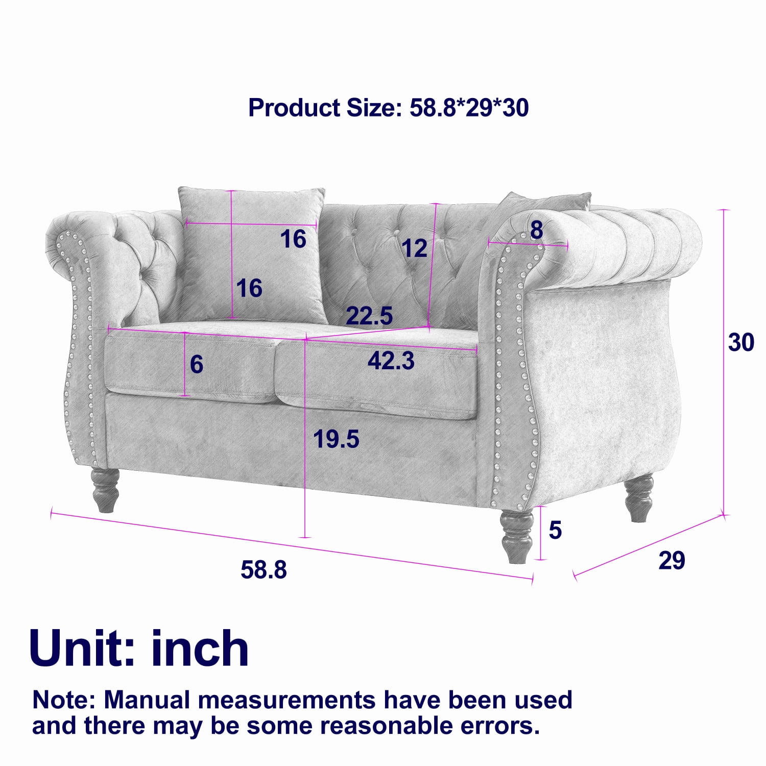 Youmumeub 58.8" Compact Chesterfield Velvet Loveseat Beige 2-Seater Tufted Nailhead Trim, Low Back, Solid Wood Feet, Foam & Spring Comfort — Apartment Friendly Sofa