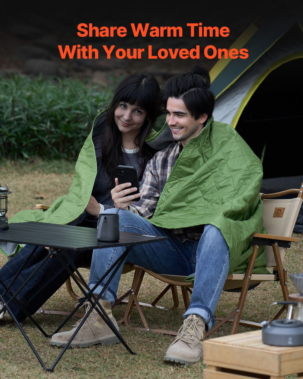 Camping Blanket 82x55 Inch 330GSM Polyester Fleece PU1500 Waterproof Ultrasonic Quilting for Outdoor Beach Picnic