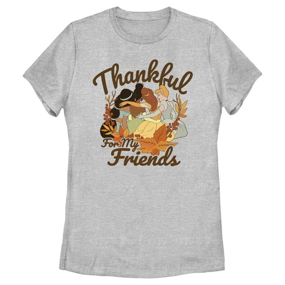 Women's Disney Princesses Thankful for my Friends Graphic Tee Athletic Heather Medium