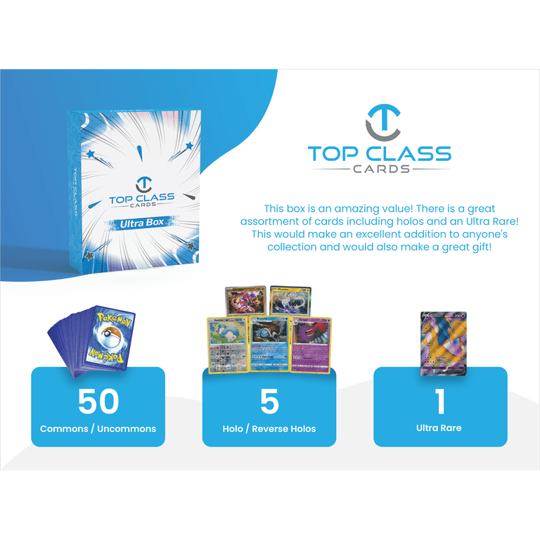 Top Class Cards, Ultra Box with 50 Pokemon Cards, 5 Holos, 1 Ultra Rare,  Authentic - Walmart.com