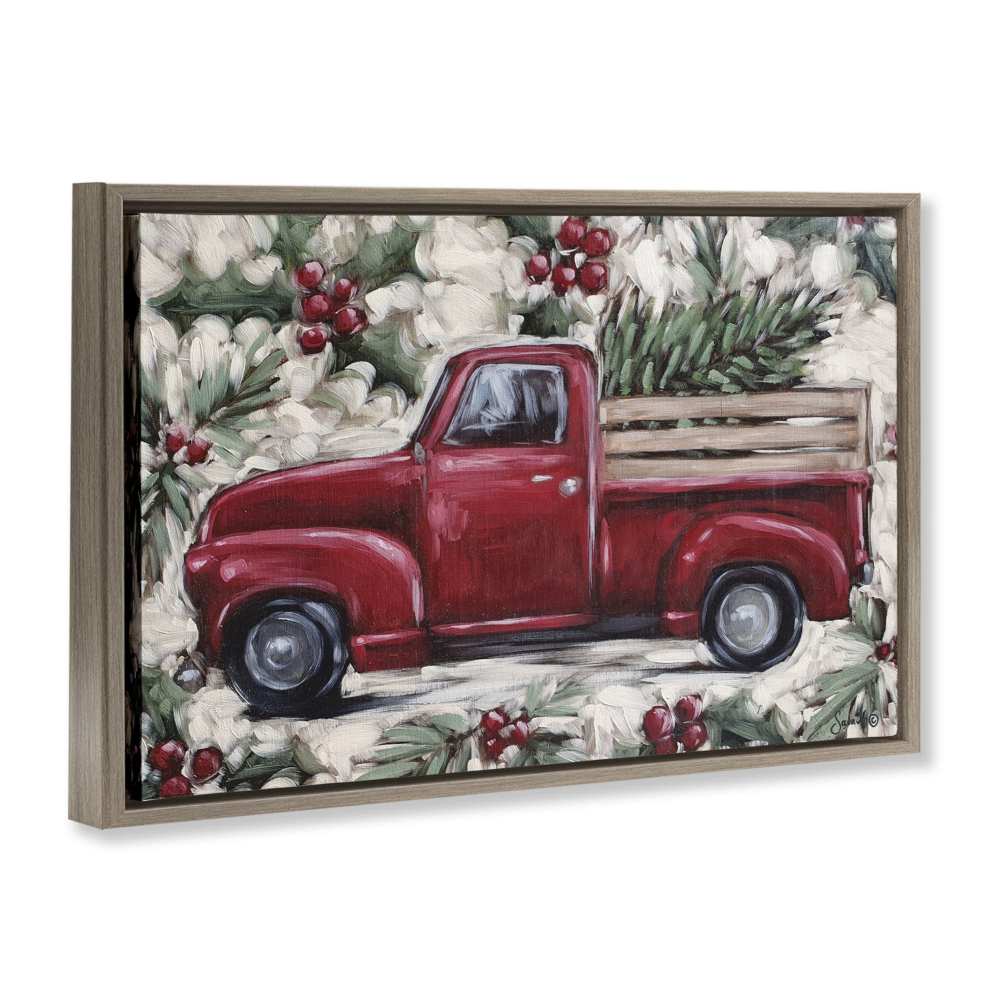 Stupell Industries Pickup & Festive Holly Holiday Painting Brown Floater Framed Art Print Wall Art, 25 x 17