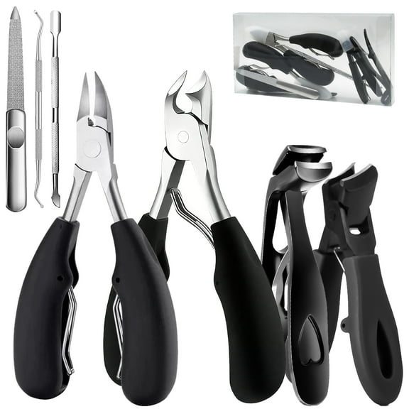 VEGCOO 7-Piece Nail Care Kit - Professional Anti-Splash Stainless Steel Manicure Pedicure Set for Women/Men, 7-Shape Angle Head Nail Clipper with Long Handle - Home Travel Salon Use