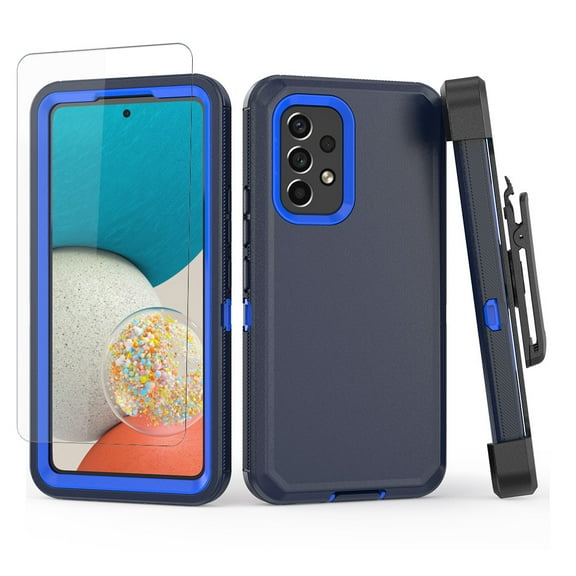 NIFFPD Samsung Galaxy A53 5G Case with Screen Protector Full-Body Shockproof Phone Case for Galaxy A53 5G with Belt-Clip Holster Blue&Blue