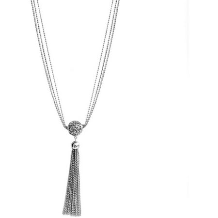 Pori Jewelers 18kt White Gold-Plated Sterling Silver Ball Tassel Necklace