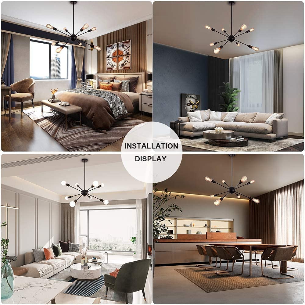 Chandelier Black Ceiling Lighting Metal Retro Industrial Vintage Pendant Lighting with 8 Lights use E26 Light Bulb for Indoor Kitchen Island Dining ...