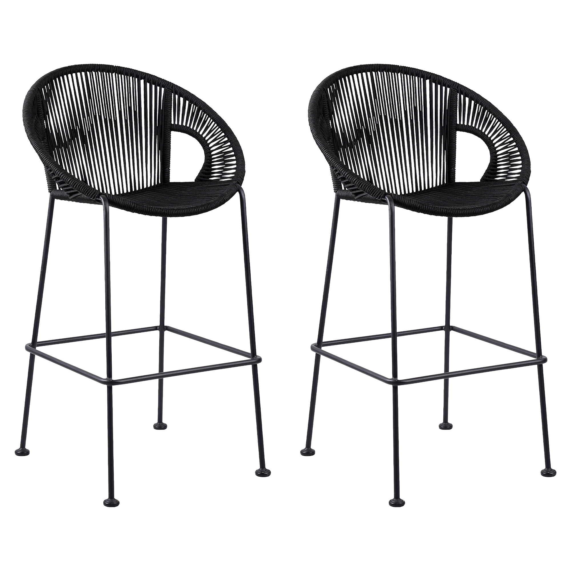 Acapulco 30" Indoor Outdoor Steel Bar Stool with Black Rope - Set of 2
