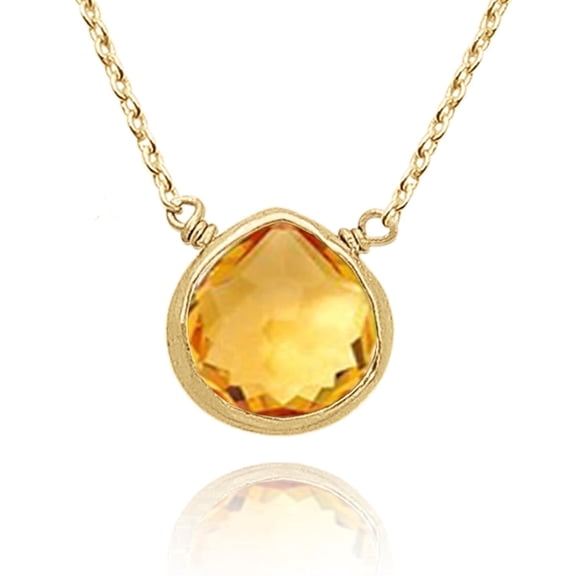 Citrine Heart Bezel Pendant Necklace - 925 Sterling Silver 18K Gold Vermeil Dainty Statement Necklace Birthday Gifts for Women & New Mom Gifts (regalos para mujer)