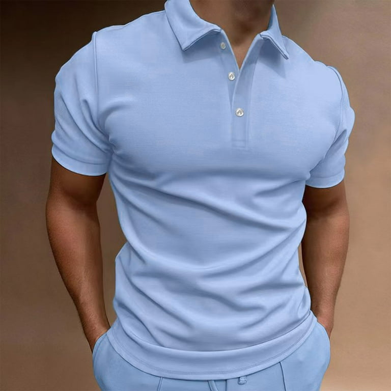 Sky-Blue Polo zip-up neck t-shirt short sleeves polo shirt