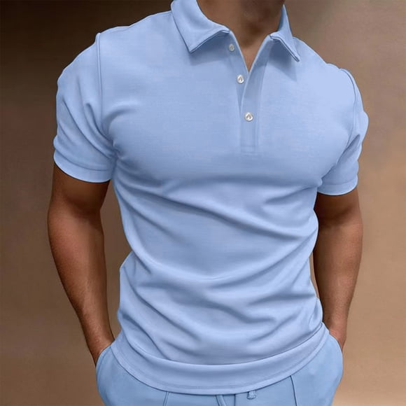 lcziwo Men's Short Sleeve Zipper Polo Shirts Casual Slim Fit Solid COlor Summer Golf Polo Shirt Tops Business Work Shirt Tops 2024 Light Blue L