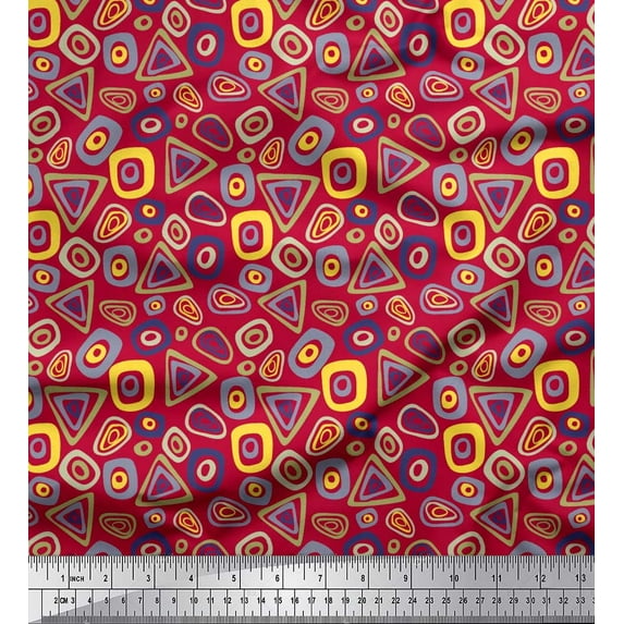 Soimoi Crepe Silk Fabric Geometric Small Printed Craft Fabric by The Yard 42 Inch Wide