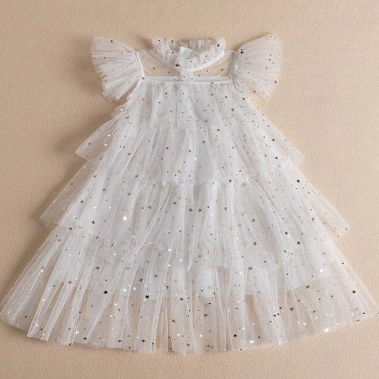 Solid Tulle Fairy Princess Fly Sleeve Star Sequined Dress. - Walmart.com
