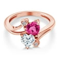 thumbnail image 3 of Gem Stone King 18K Rose Gold Plated Silver Pink Created Sapphire White Moissanite and White Lab Grown Diamond Ring for Women (1.63 Cttw, Heart Shape 6MM, Gemstone Birthstone, Size 9), 3 of 6
