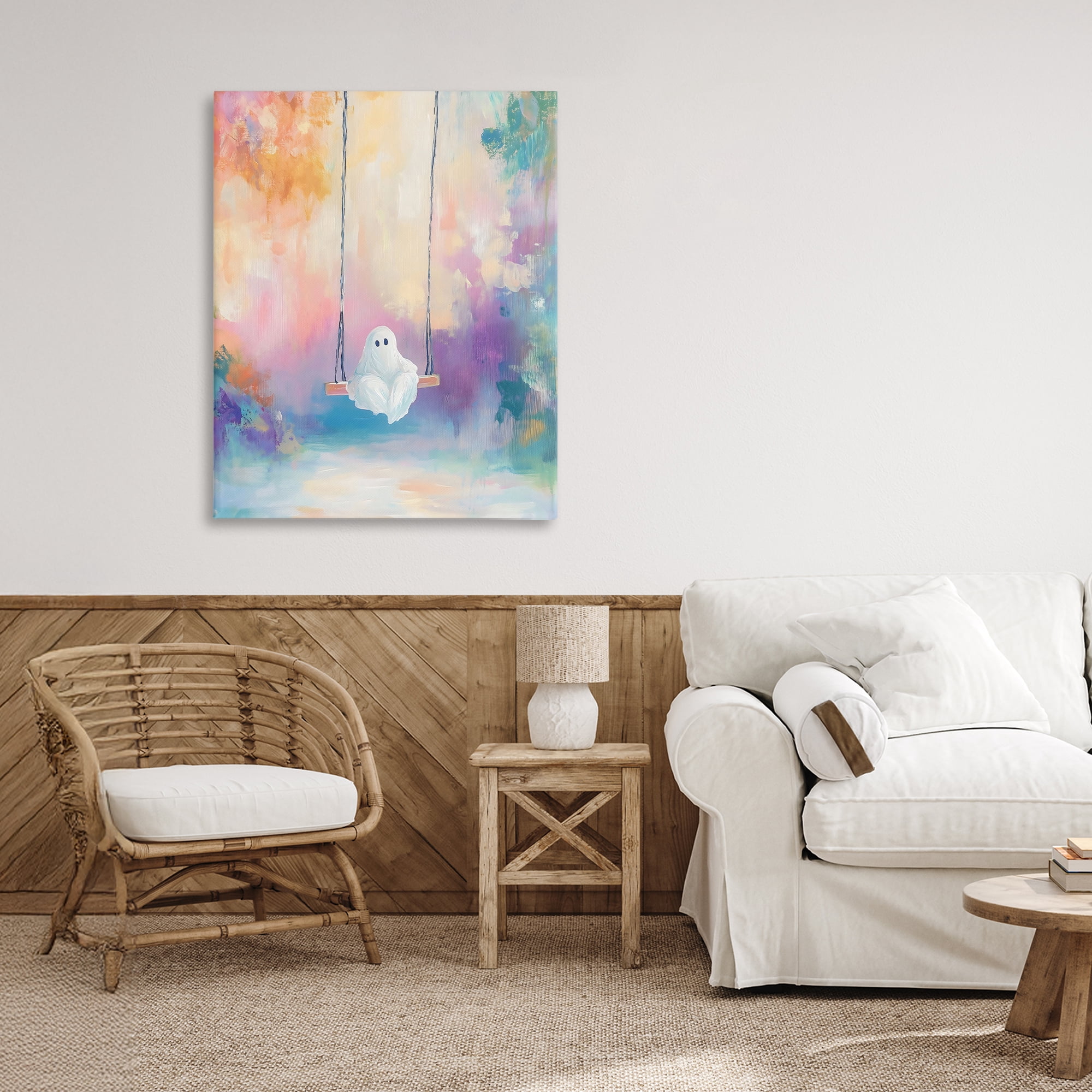 Stupell Industries Watercolor Ghost on Swing Canvas Wall Art, design by The Prints Vibe