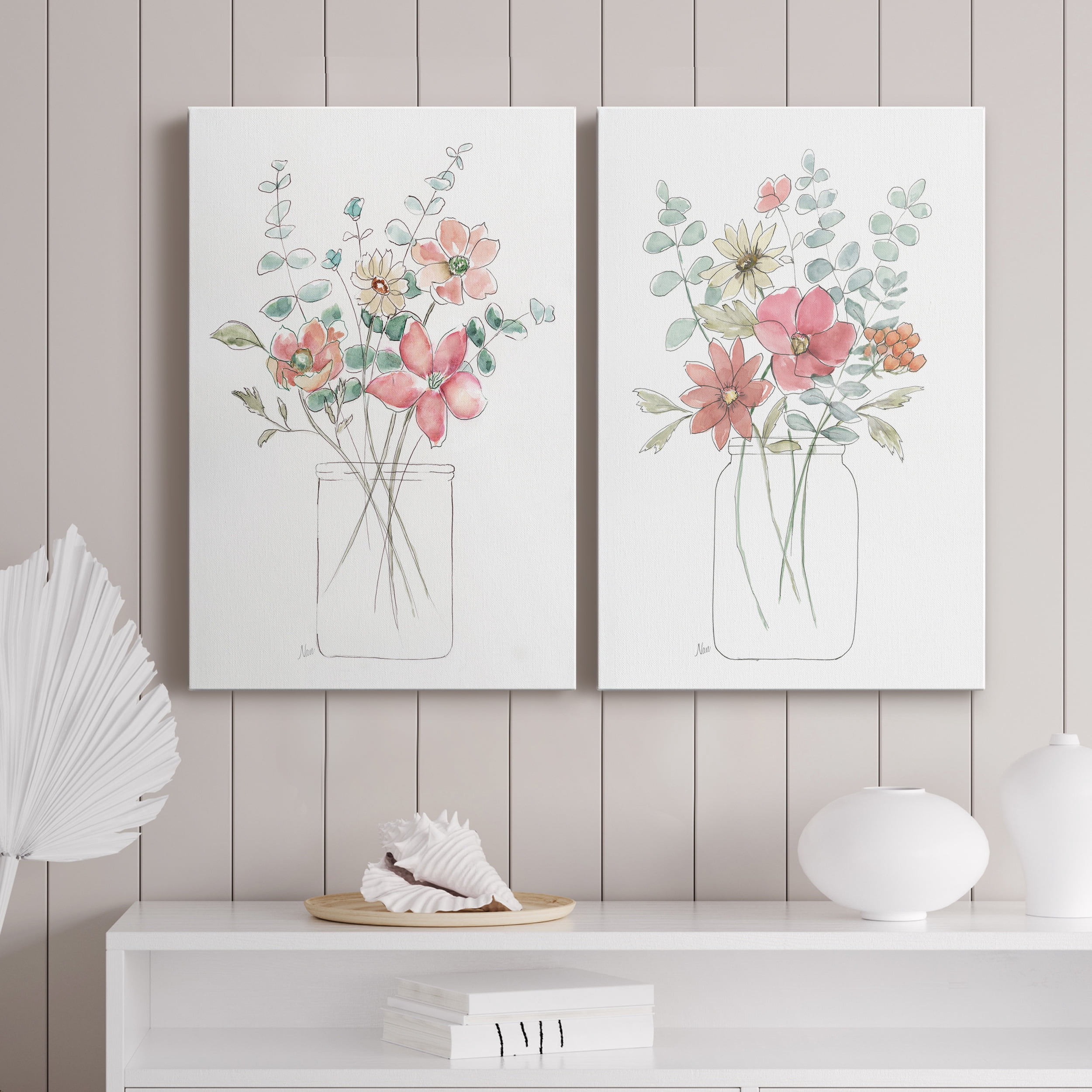 Whimsical Wildflowers I Premium Gallery Wrapped Canvas - Ready to Hang - Set of 2 - 32 x 48 Each