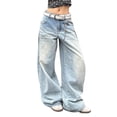 thumbnail image 2 of FASHOFT Pull On Barrel Jeans Women Mid-Low Rise Boyfriend Denim Pants Long Baggy Vintage Boho Jean Trousers Blue XXL, 2 of 7