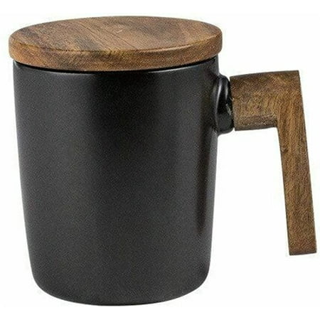 

Egebert 12Oz Ceramic Coffee Mug with Wooden Handle and Lids Porcelain Coffee Mug Tea Cup Coffee Cups Couple Cups for Men Women Thanksgiving Christmas Perfect for home or the office (Black)