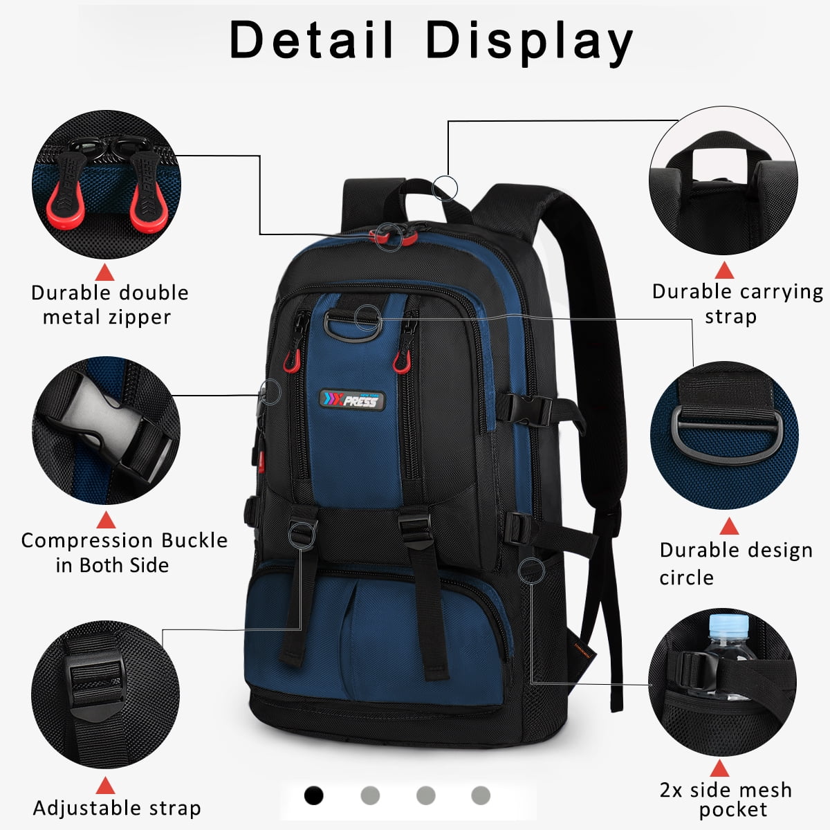 Travel Backpack Multi-Pocket Outdoor Hiking Backpack Work Daypack for Men Women, Navy, A12