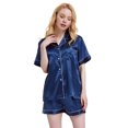 thumbnail image 2 of Tony & Candice Women's Classic Silk Short Sleeve Satin Pajama Set Adult Sleepwear (XL,Navy Blue), 2 of 4