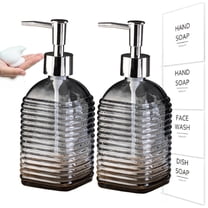 Djiypn Hand Soap Dispenser, Soap Dispenser for Bathroom 2 Pack, 15 Fl Oz Glass Soap and Lotion Dispensers Set with Pump, Boho Refillable Liquid Dish Soap Dispensers Bottle, Gray