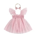 thumbnail image 2 of Riecok Baby Girl Summer Princess Romper Dress Headband Set Flutter Sleeve Sequin Smocked Ruffles 0-18 Months Pink 6 M, 2 of 8