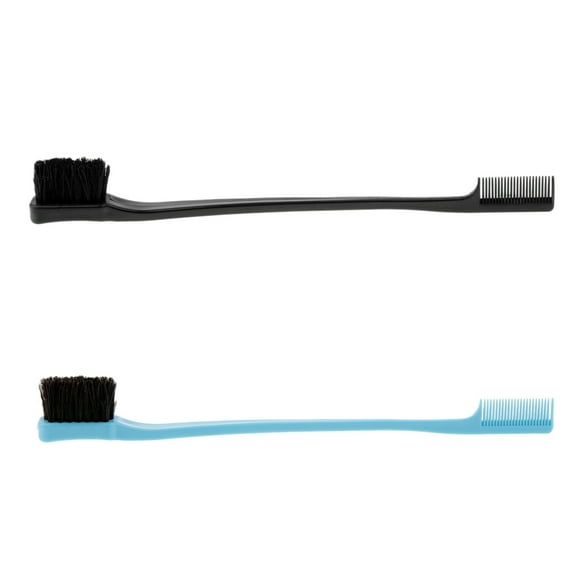 2 Inches Smooth Gentle Hair Edge Control Natural Tool Dual Ended Hair Comb Brush - Blue/Black