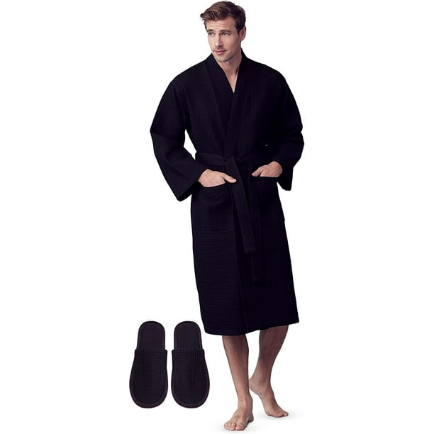 LOTUS LINEN Waffle Robes for Men Lightweight Cotton Spa Bathrobe