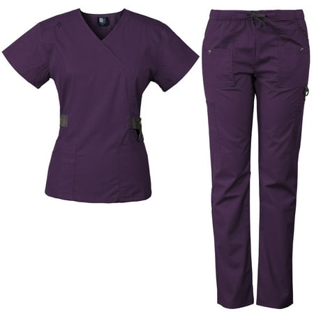 

Medgear 12-Pocket Women s Scrub Set with Silver Snap Detail & Contrast Trim Purple 3X-Large