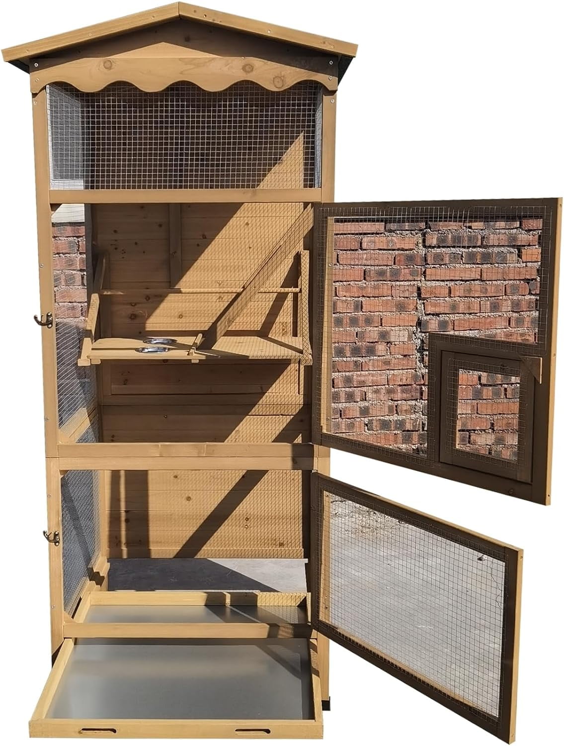 New 70” Large Outdoor Bird Aviary Weatherproof Wooden Indoor Bird Cage Easy Pull Out Clean Tray Asphalt Roof for Finches Doves Parrots Parakeets Canaries Cockatoos Lovebirds Pigeons