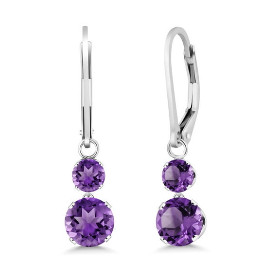 Gem Stone King 2.00 Cttw Purple Amethyst Drop Dangle Earrings for Women | 925 Sterling Silver | Gemstone February Birthstone | Round 6MM and 4MM