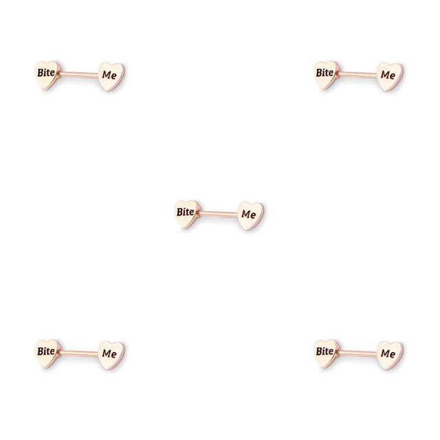 Qarigey Anillo para pezones con barra, adorno de pecho para chicas jóvenes, accesorios de joyería en forma de corazón, decoración corporal Oro rosa Muérdeme 5piezas